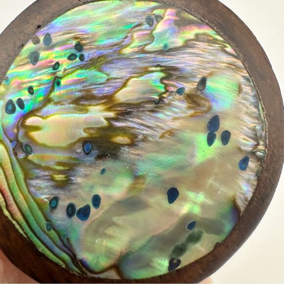 Wood Abalone Oversized Round Ring Chunky Retro Boho Bohemian Size 6.75 - Picture 9 of 11